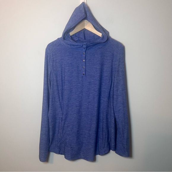 Duluth Trading Co Hooded Henley Men’s L Blue Shirt Performance Running Workout - Picture 2 of 7